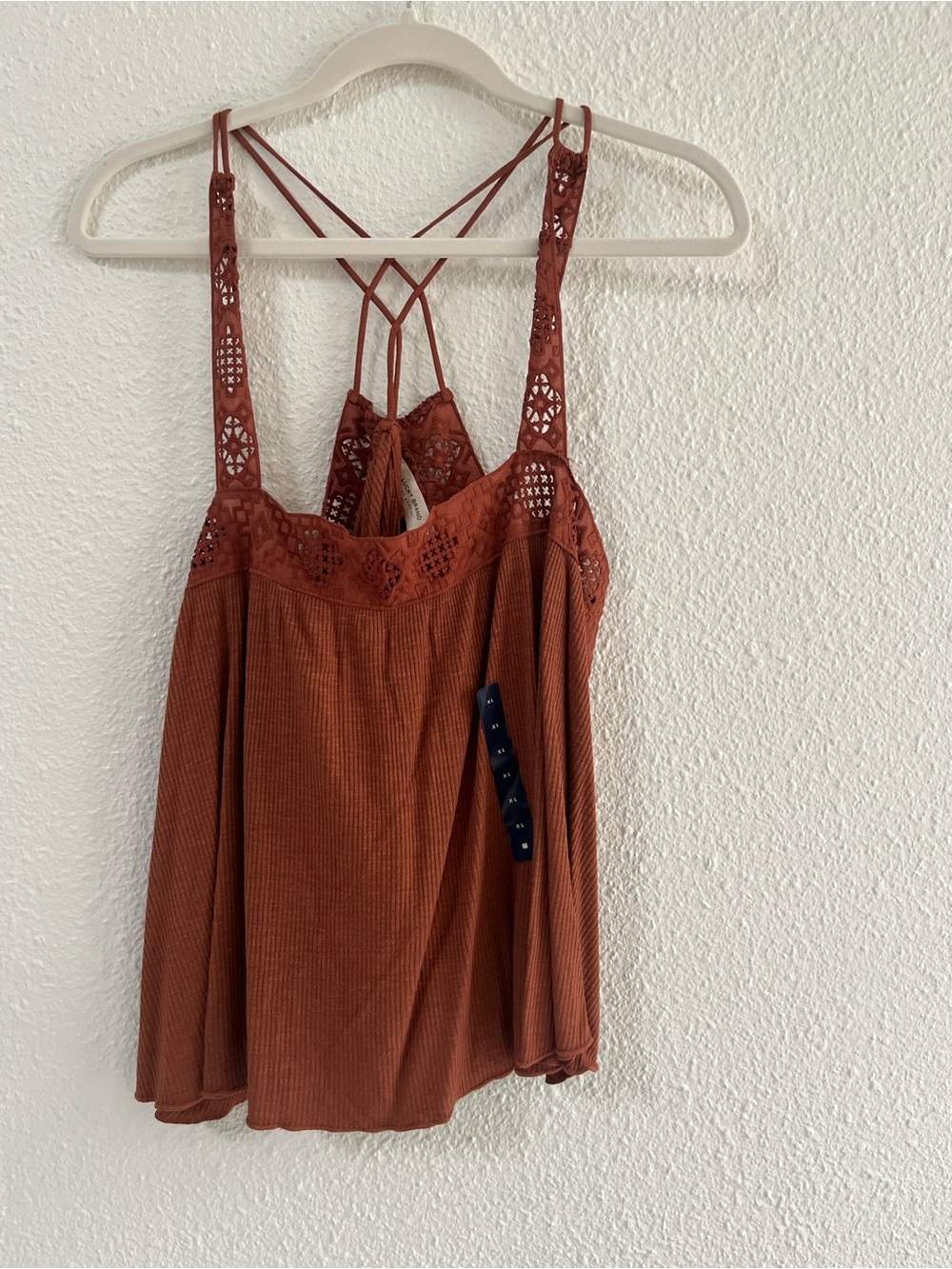 NWT LUCKY BRAND Women's Lace-Trim Spaghetti Strap Top - Rust